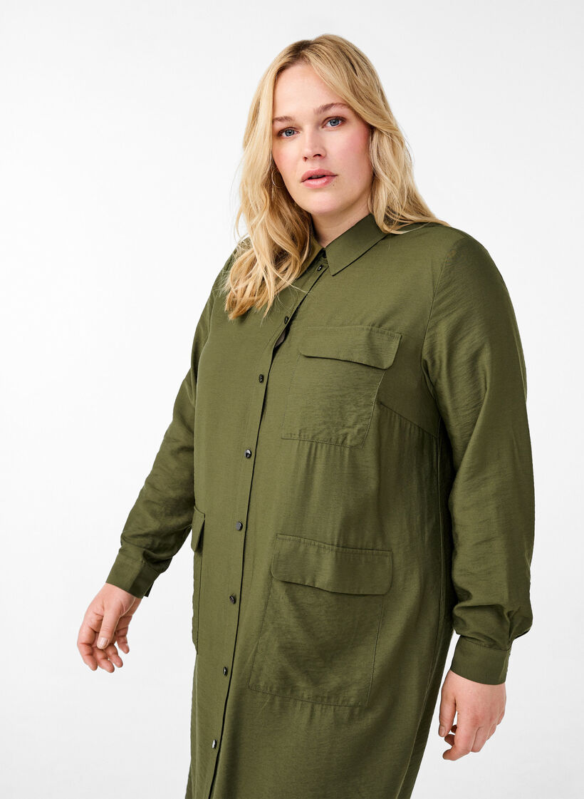 Shirt dress with pockets, Winter Moss, Model image number 2