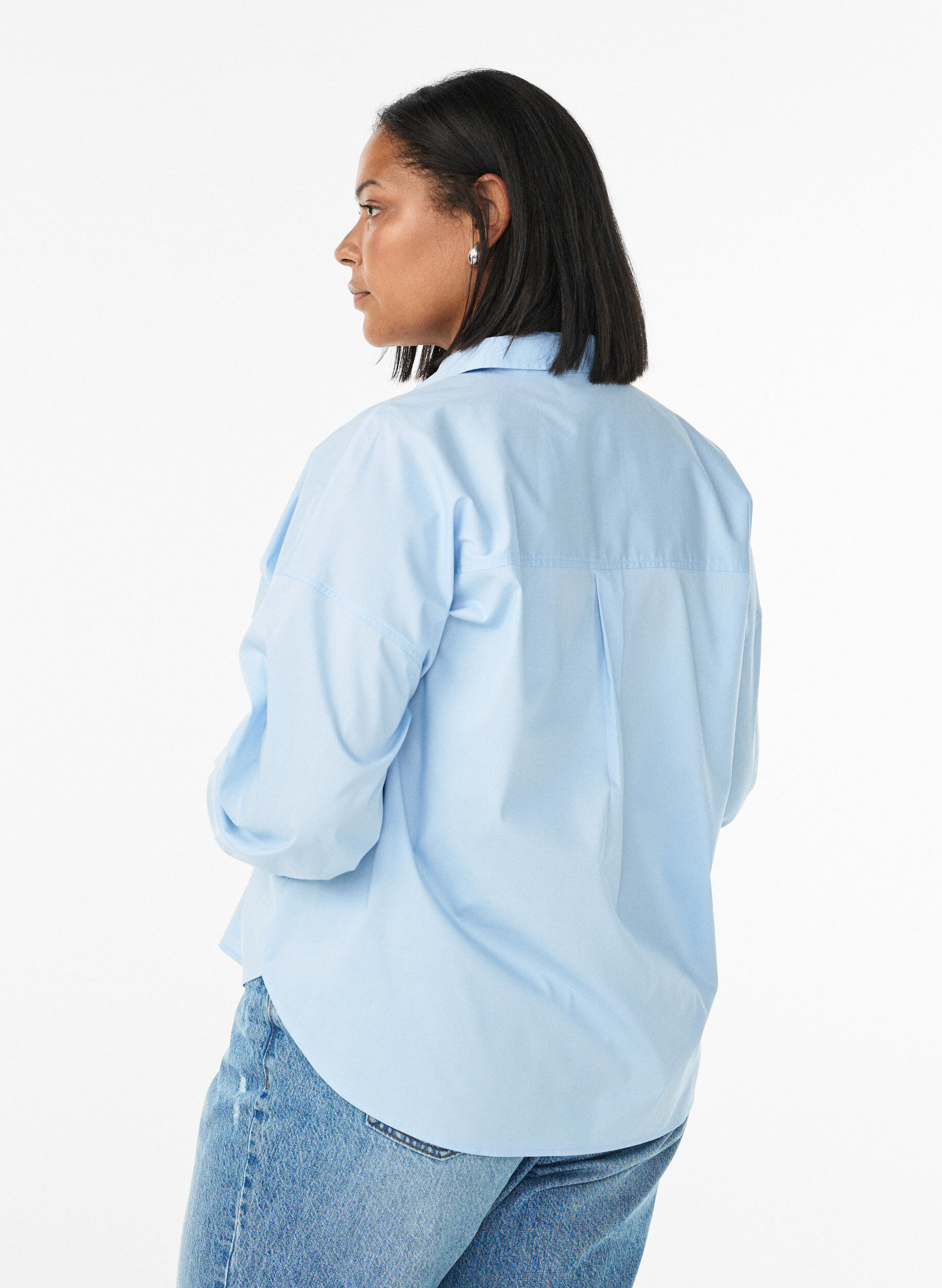 Zizzifashion Classic cotton shirt with a loose fit, Light Blue, Model image number 2