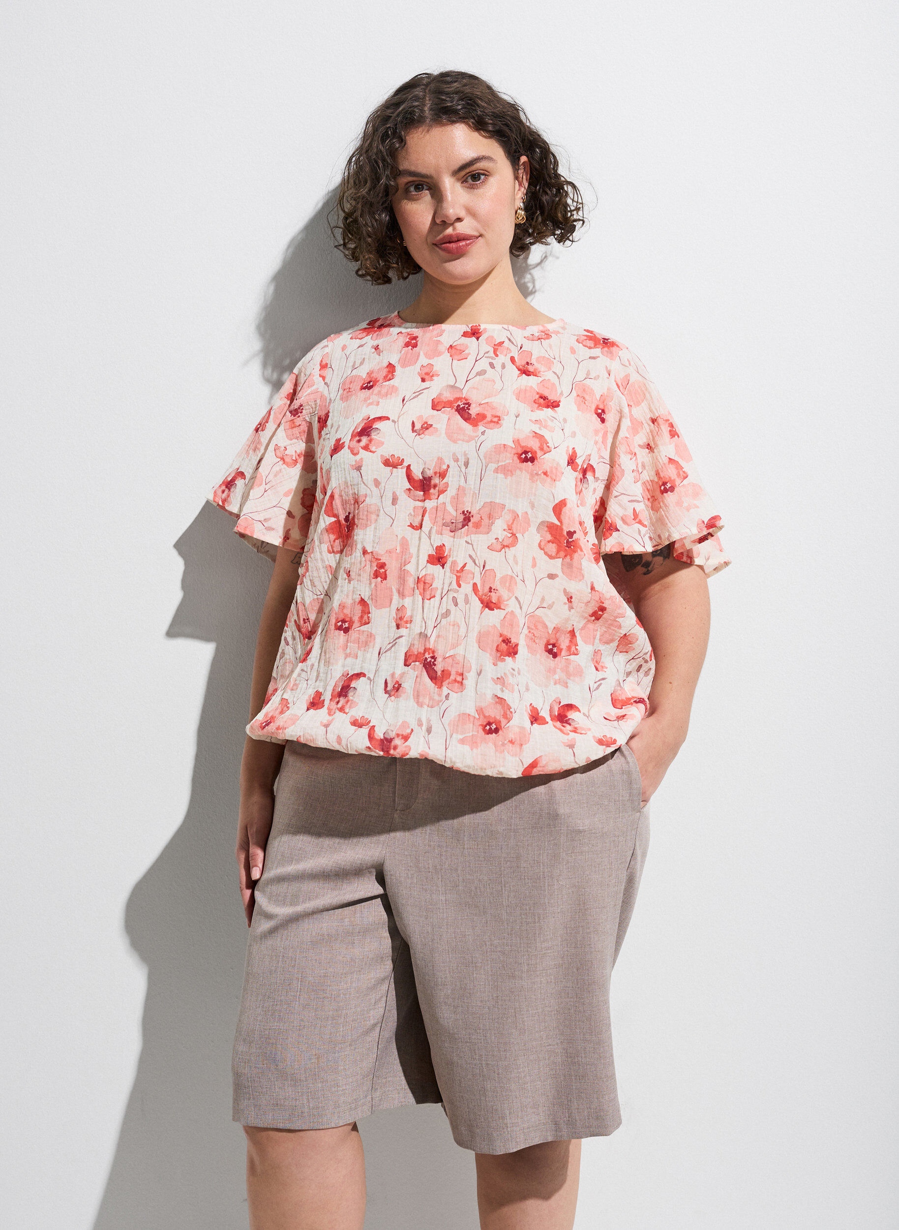 ZizzifashionBlouse with balloon shape and wing sleeves, Coral, Image image number 0