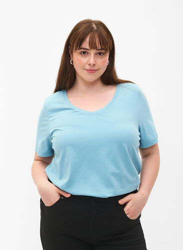 Basic plain cotton t-shirt, Reef Waters, Model image number 0