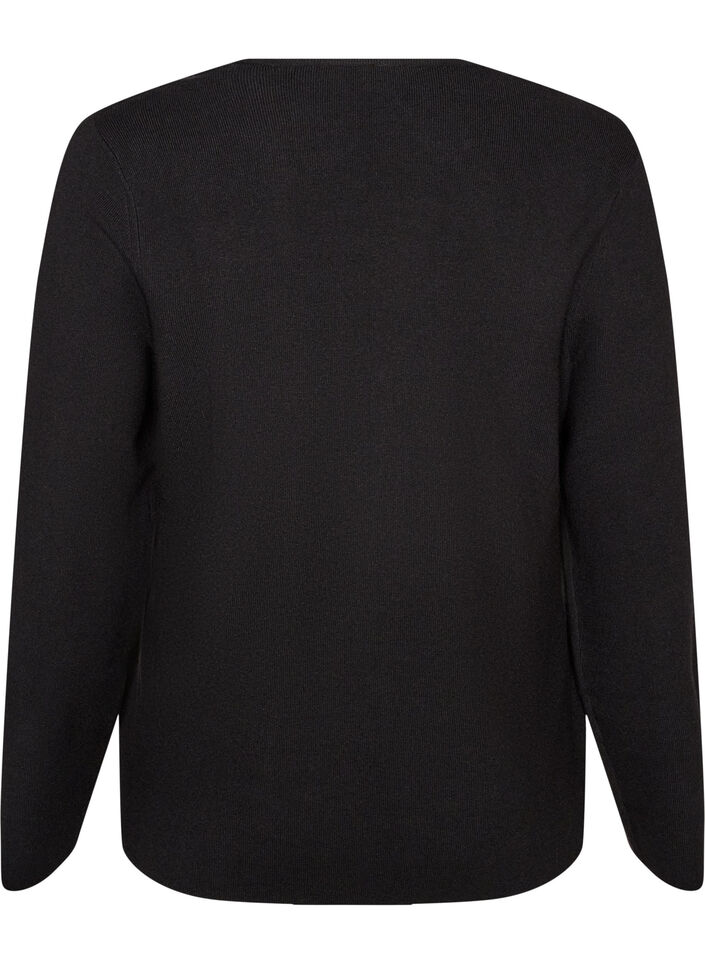 Fine-knit cardigan with fabric-covered buttons, Black, Packshot image number 1
