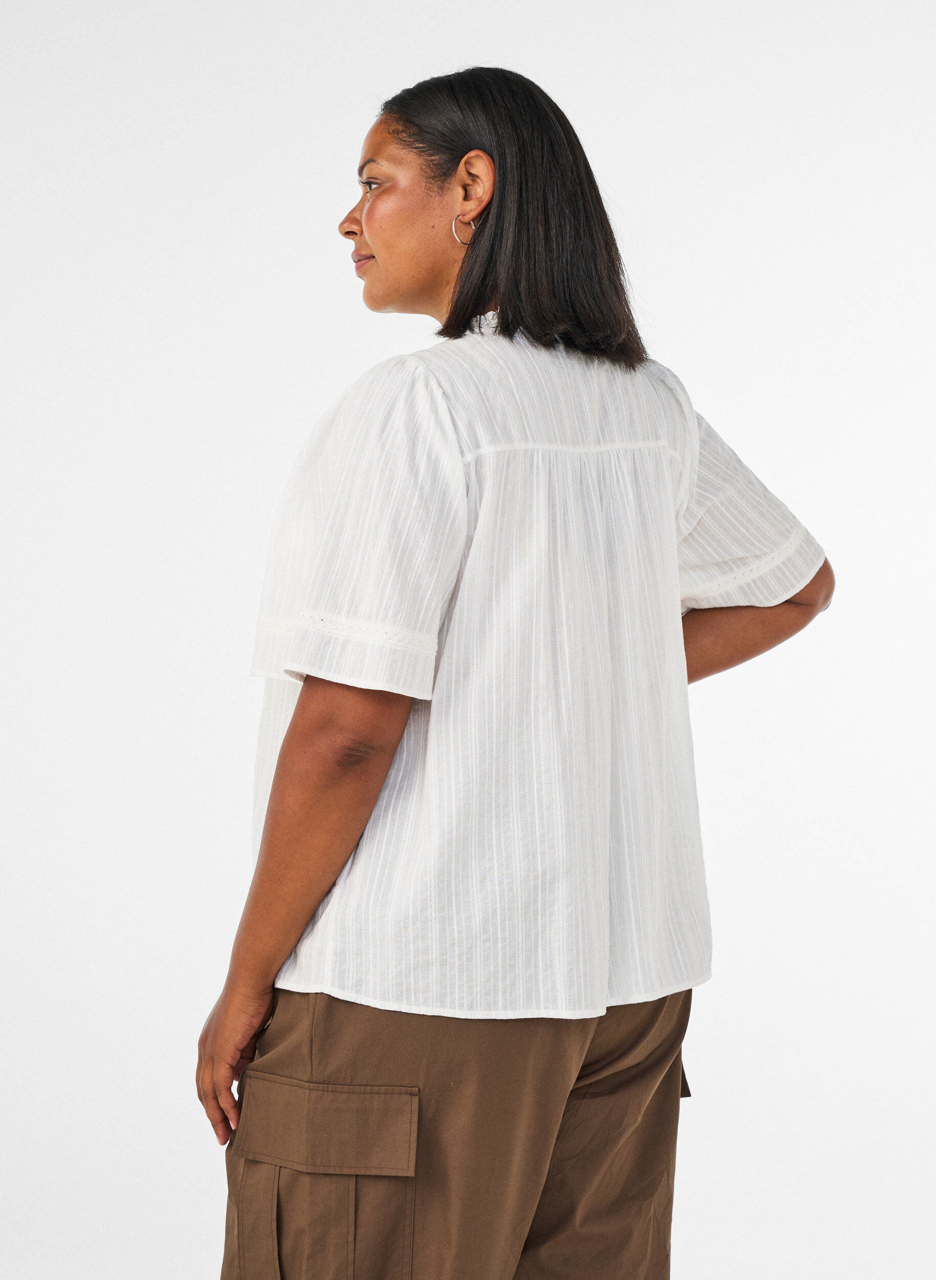 ZizzifashionCotton blouse with decorative bands, Vanilla, Model image number 2