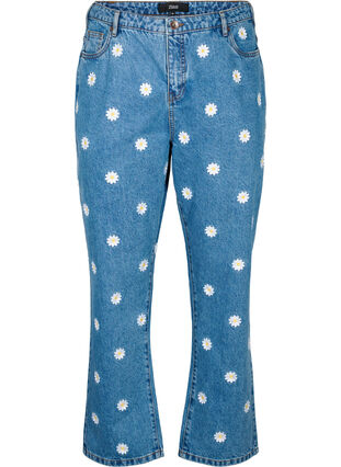 High waist Gemma jeans with daisies, L.B. Flower, Packshot image number 0