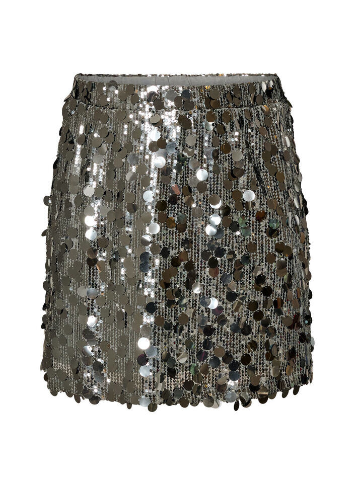 Short sequin skirt with an elasticated waistband, Dark Grey, Packshot