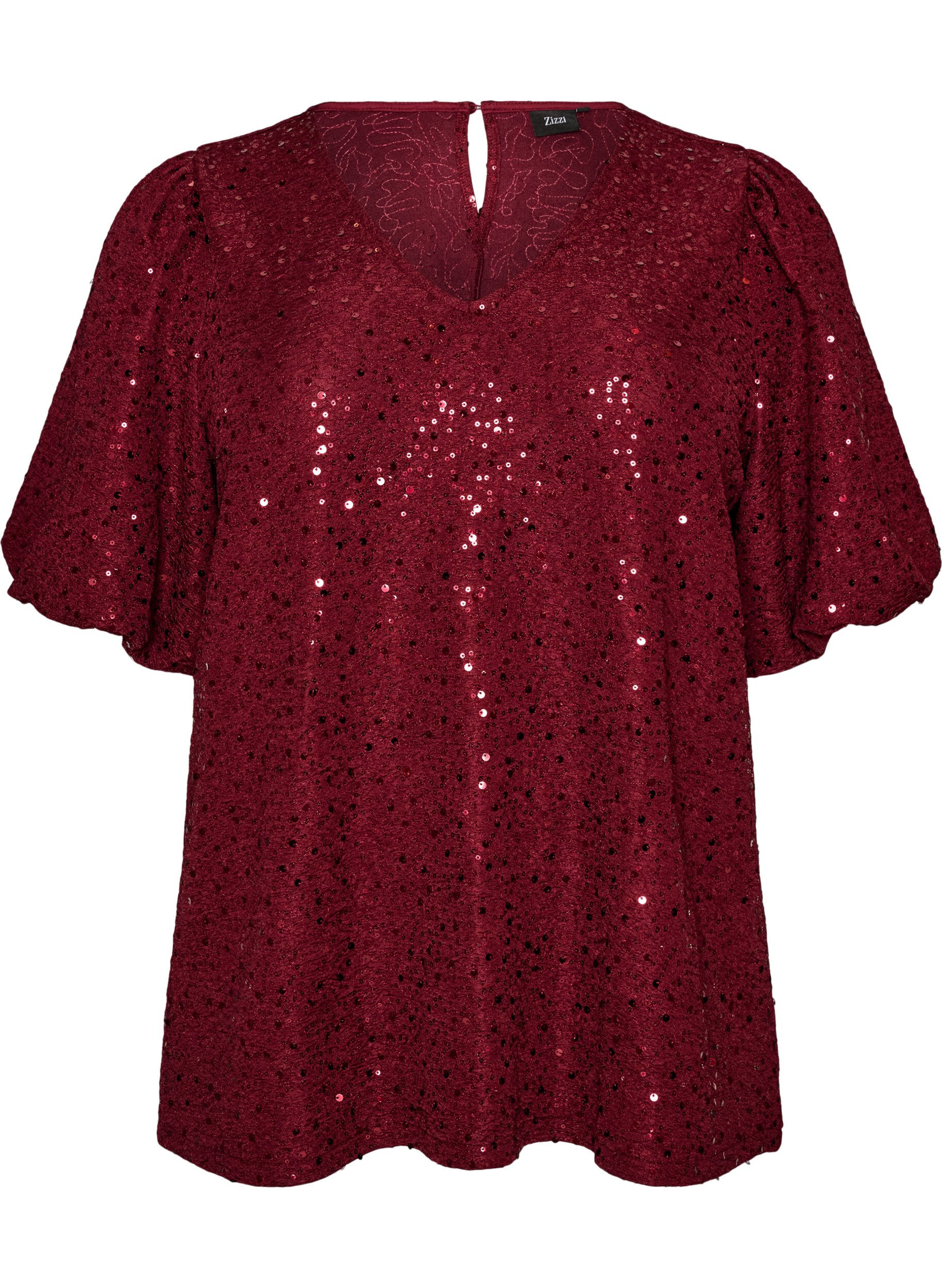 ZizzifashionSequin blouse with balloon sleeves, Red, Packshot image number 0