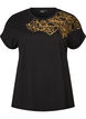 Cotton T-shirt with floral print, Black, Packshot image number 0