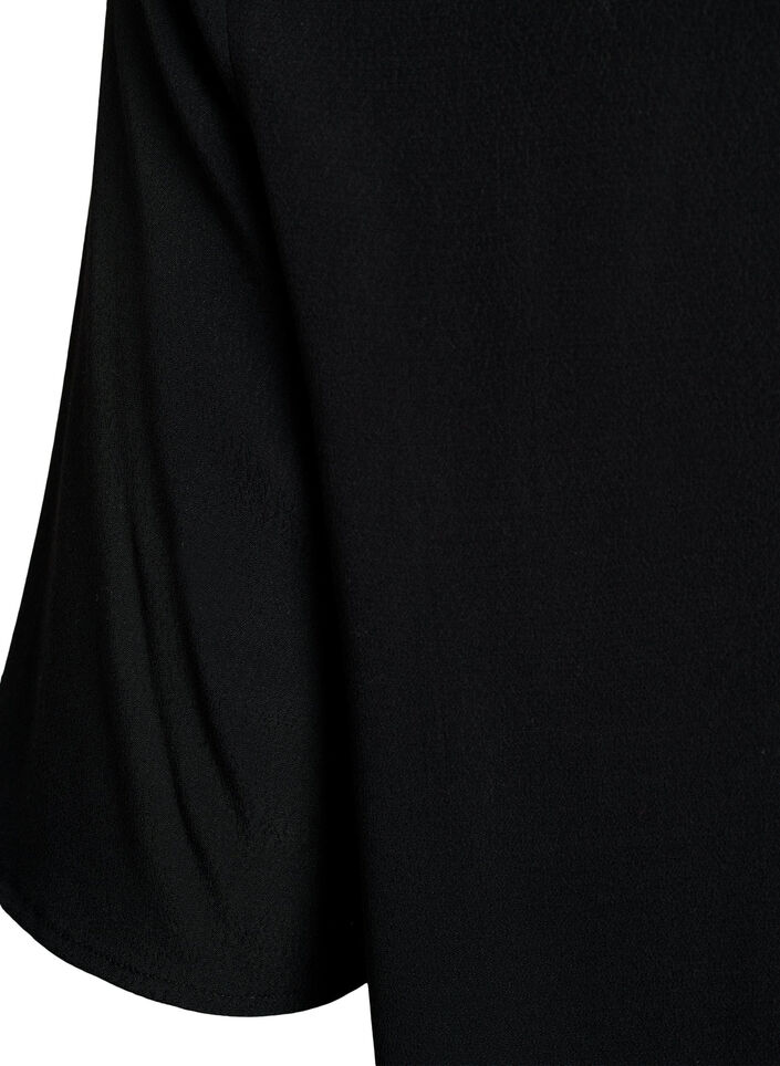 Short sleeve viscose blouse with print, Black, Packshot image number 3