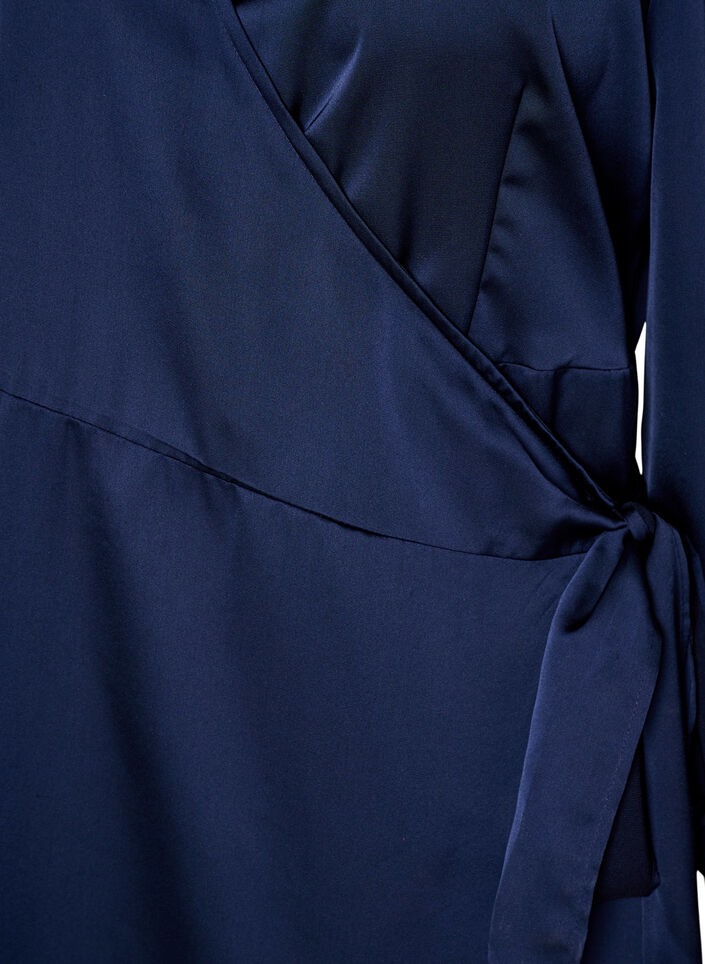 Short satin dress with wrap design, Blue, Packshot image number 2