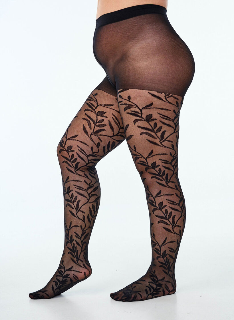 25 denier tights with leaf pattern, Black, Model image number 0