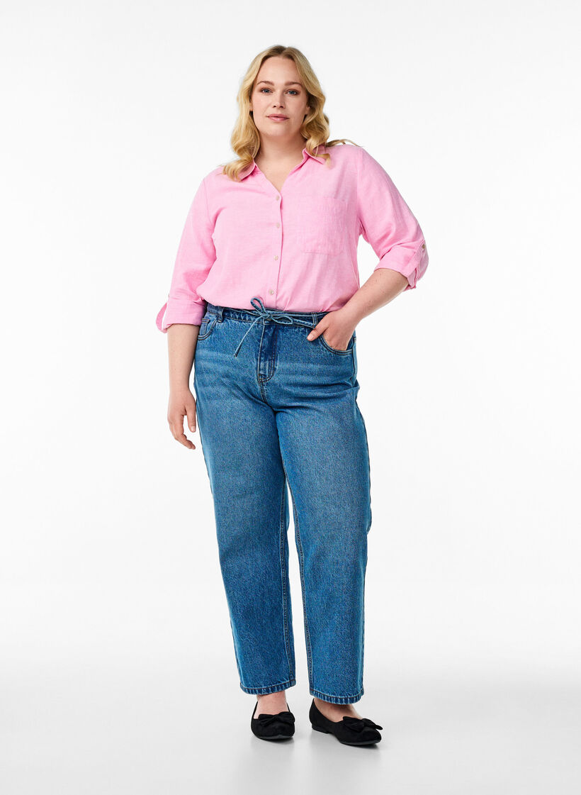 Shirt in linen and viscose with 3/4 sleeves, Pink, Model image number 1