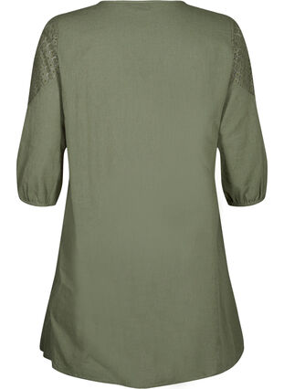 Dress in a cotton blend with linen and crochet detail, Deep Lichen Green, Packshot image number 1