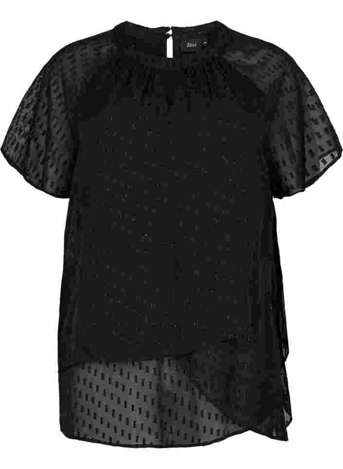 Blouse with 2/4 sleeves in patterned chiffon, Black, Packshot image number 0