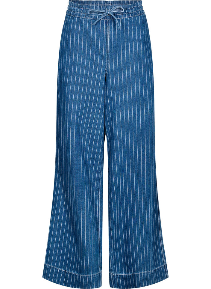 Wide-leg denim jeans with stripes, Blue, Packshot image number 0