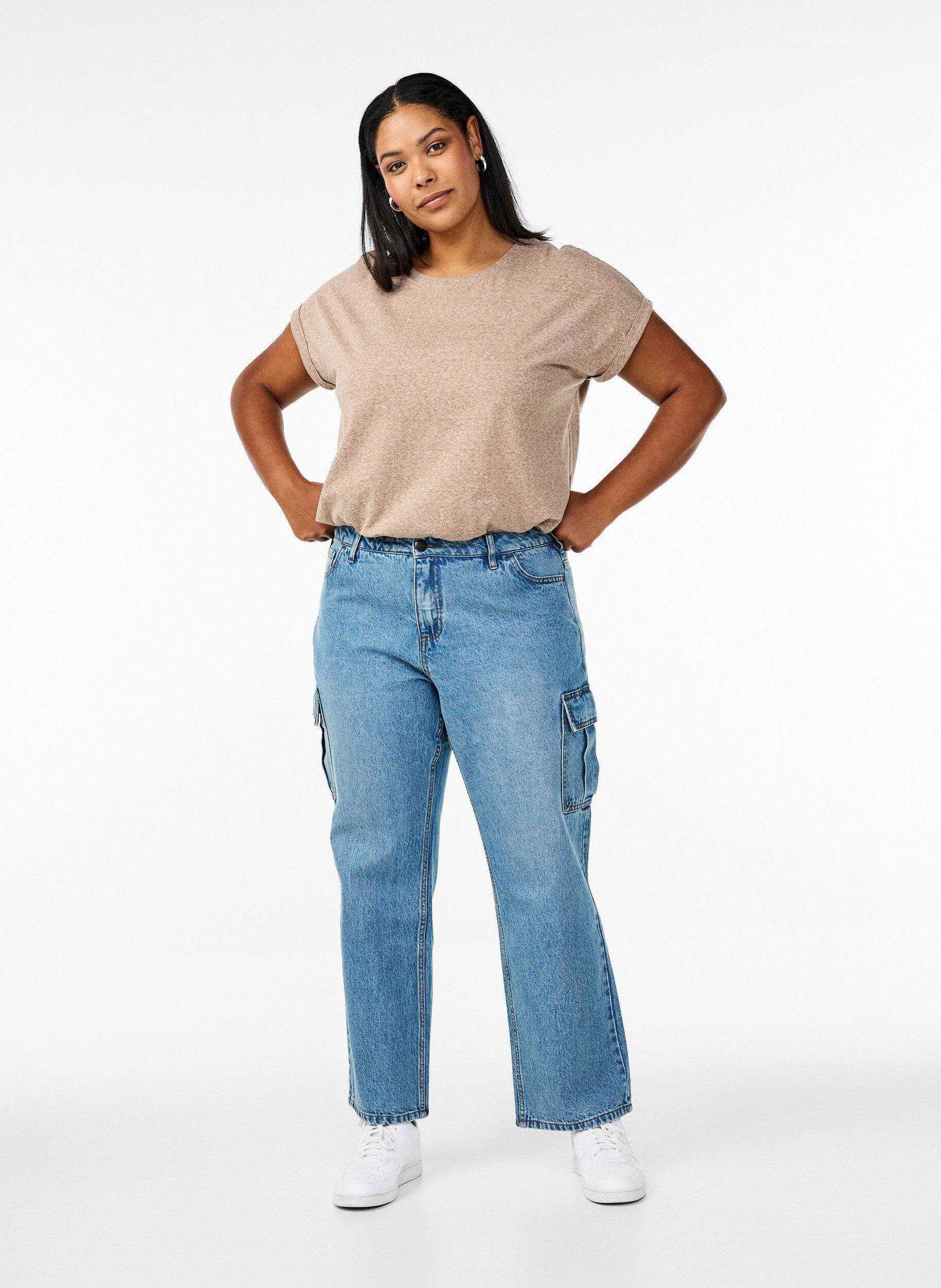 Zizzifashion Melange t-shirt with short sleeves, Brown, Model image number 1