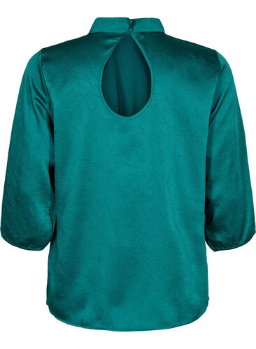 Blouse with 3/4 sleeves and chin collar, Evergreen, Packshot image number 1