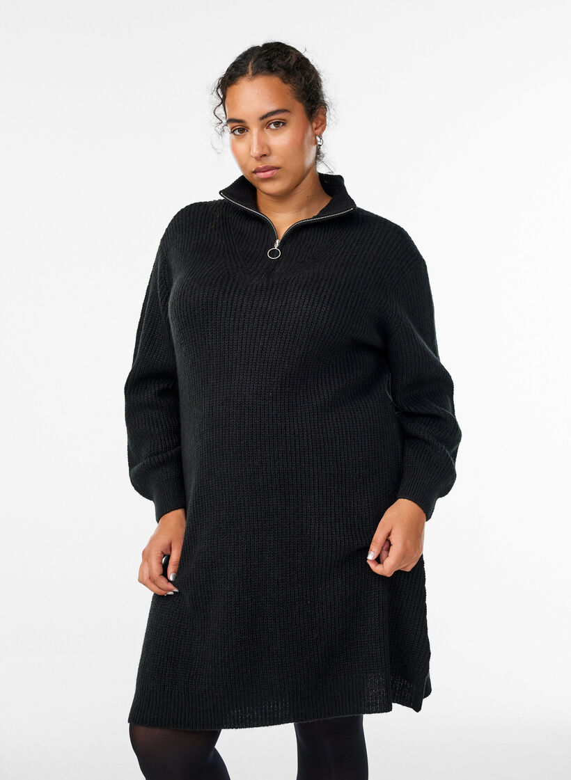 FLASH - Short knit dress with high neck, Black, Model image number 0
