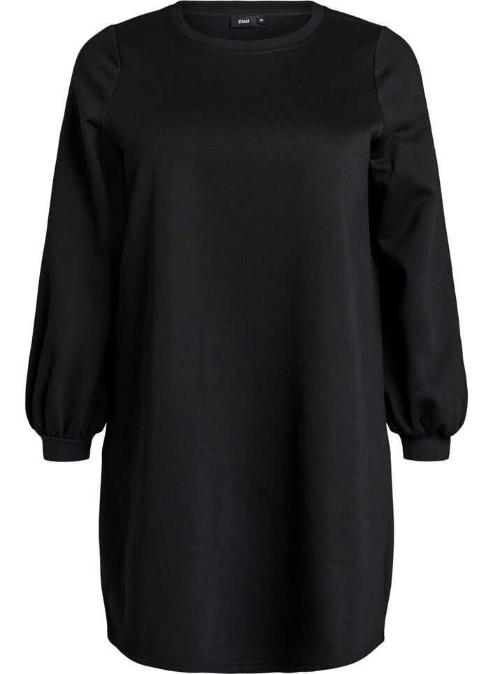 Short sweat dress with balloon sleeves, Black, Packshot image number 0