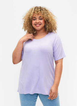 T-shirt in viscose with rib structure, Lavender, Model image number 0