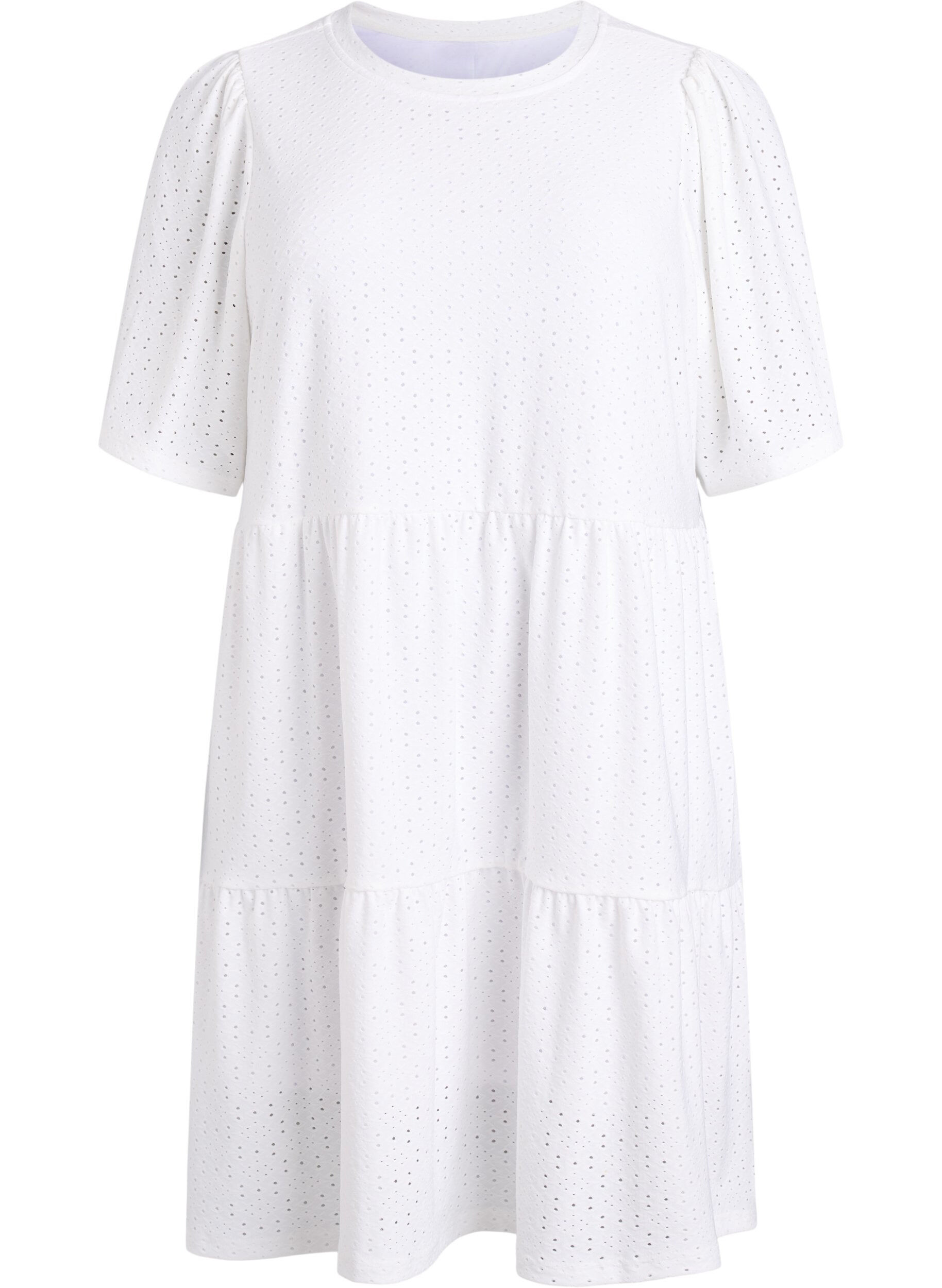 ZizzifashionShort dress with lace pattern and layered skirt, White, Packshot image number 0