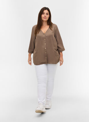 Viscose blouse with buttons and v-neck, Falcon, Model image number 2