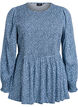 Blouse with smocked top and floral print, Blue, Packshot image number 0