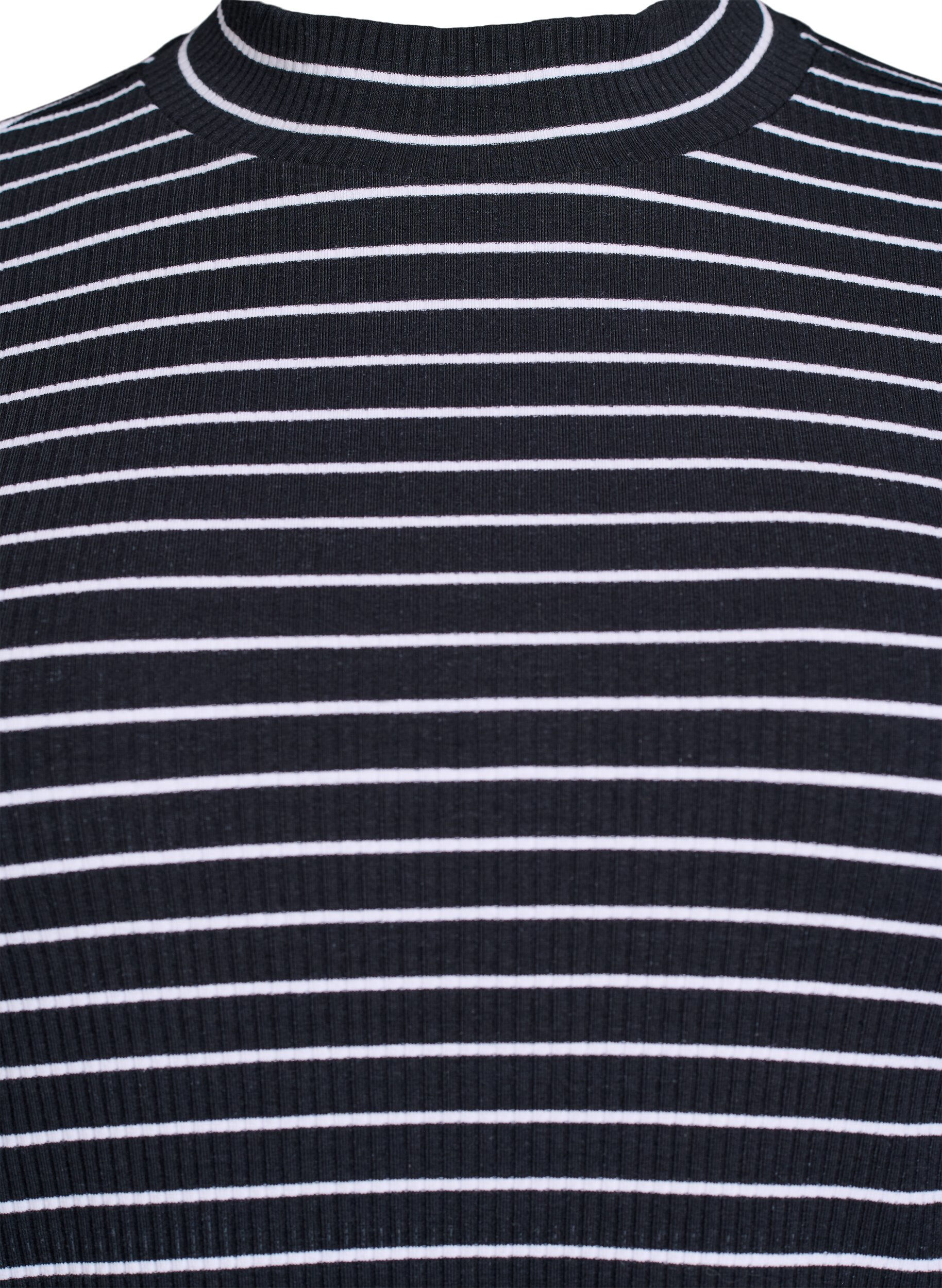 Zizzifashion Striped ribbed jersey blouse with a high neck, Black, Packshot image number 2