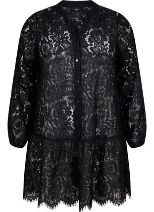 Lace tunic with button closure, Black, Packshot image number 0