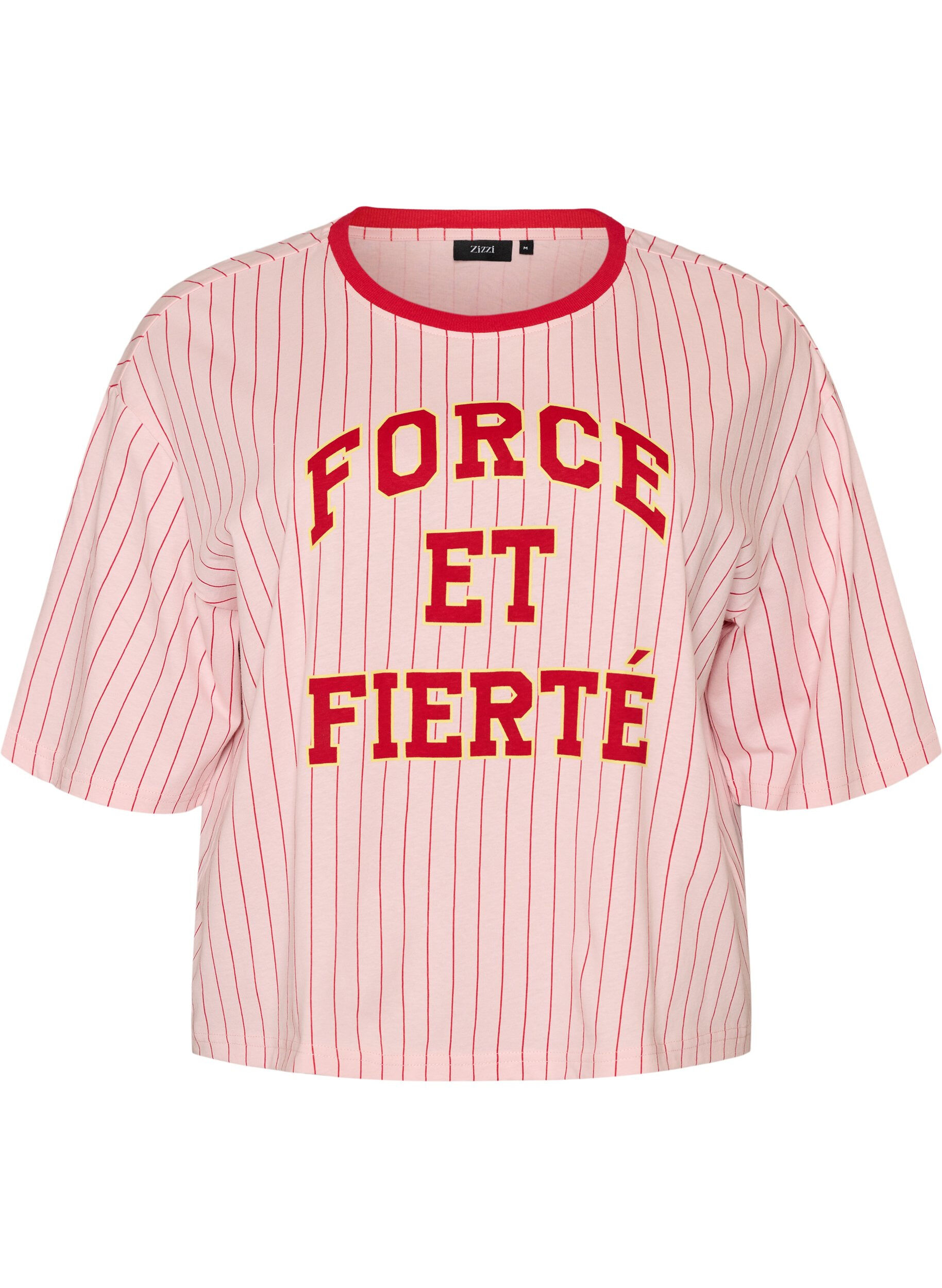 ZizzifashionBoxy T-shirt with stripes and statement print, Rose, Packshot image number 0