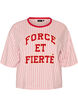 Boxy T-shirt with stripes and statement print, Rose, Packshot image number 0