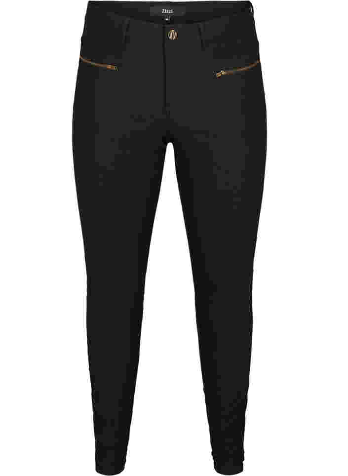 Close-fitting trousers with zip details, Black, Packshot image number 0