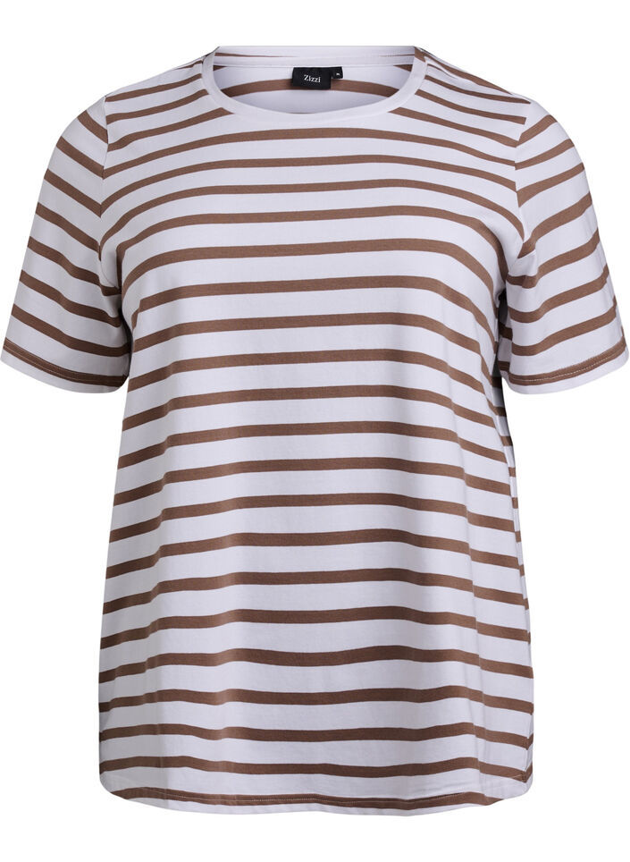 Striped T-shirt in organic cotton, Brown, Packshot image number 0