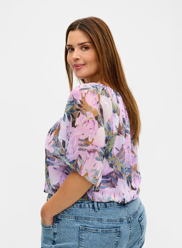 Short-sleeved printed blouse, Orchid Bouquet AOP, Model image number 1
