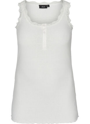 Ribbed tank top with lace and buttons, White Cream, Packshot image number 0
