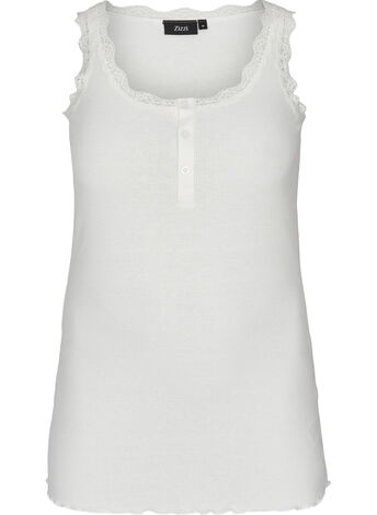 Ribbed tank top with lace and buttons
