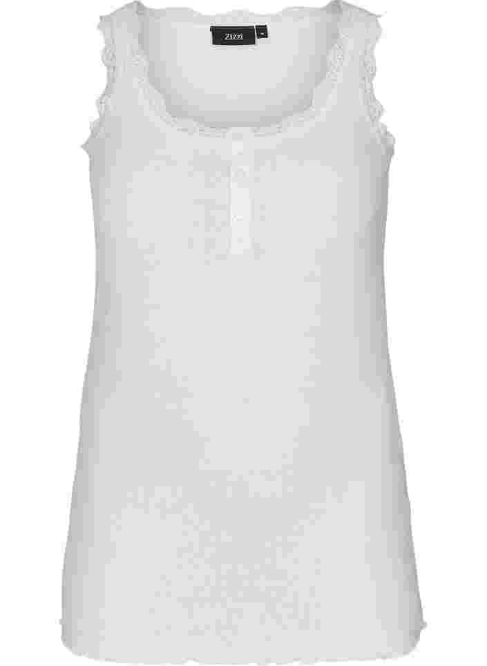 Ribbed tank top with lace and buttons, White Cream, Packshot