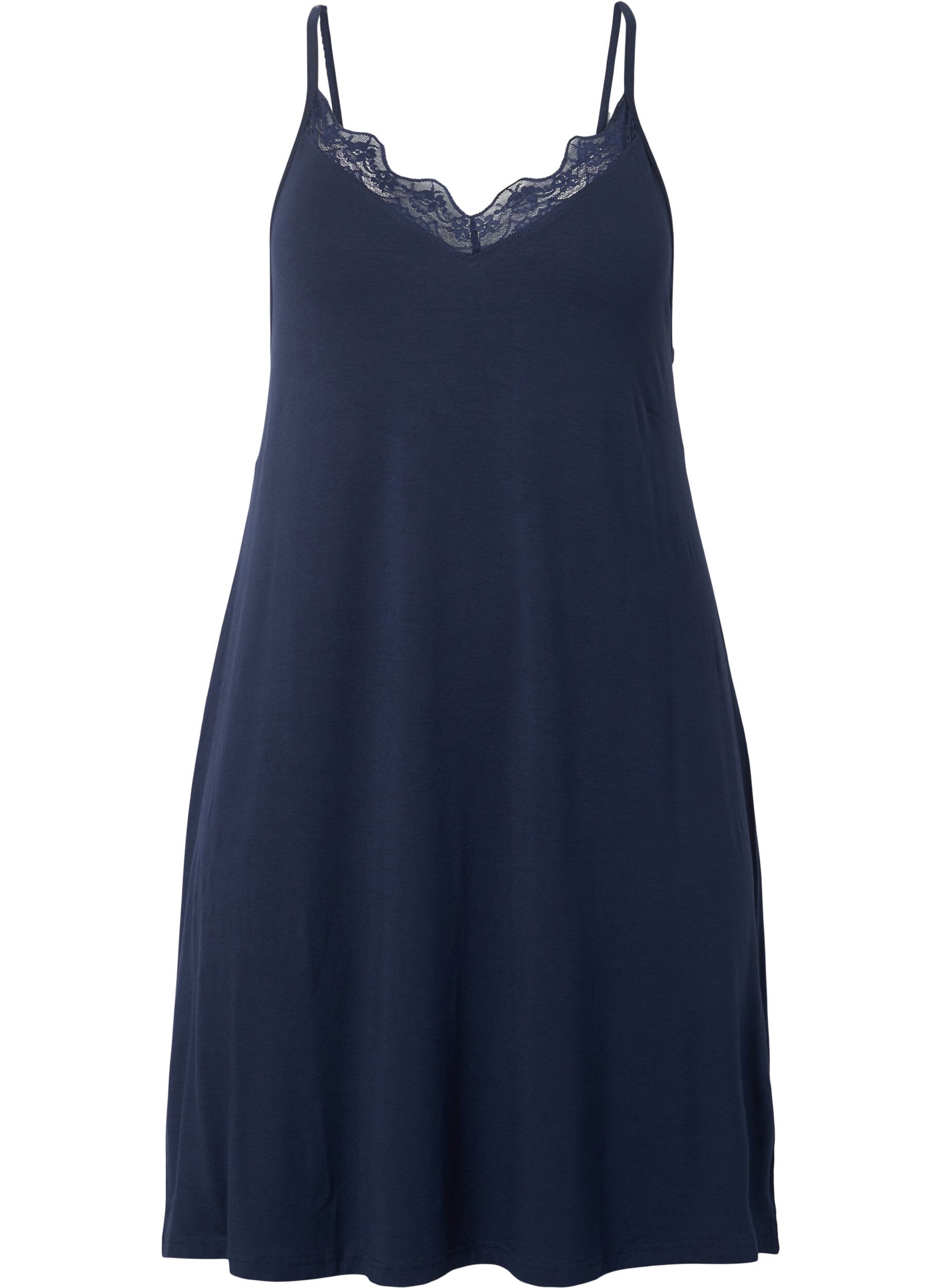 Zizzifashion Viscose nightgown with lace trim, Blue, Packshot image number 0