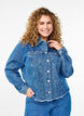 Denim jacket with rhinestones and a raw hem, Blue, Model image number 0