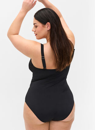 Swimsuit with V-neck and mesh, Black, Model image number 1