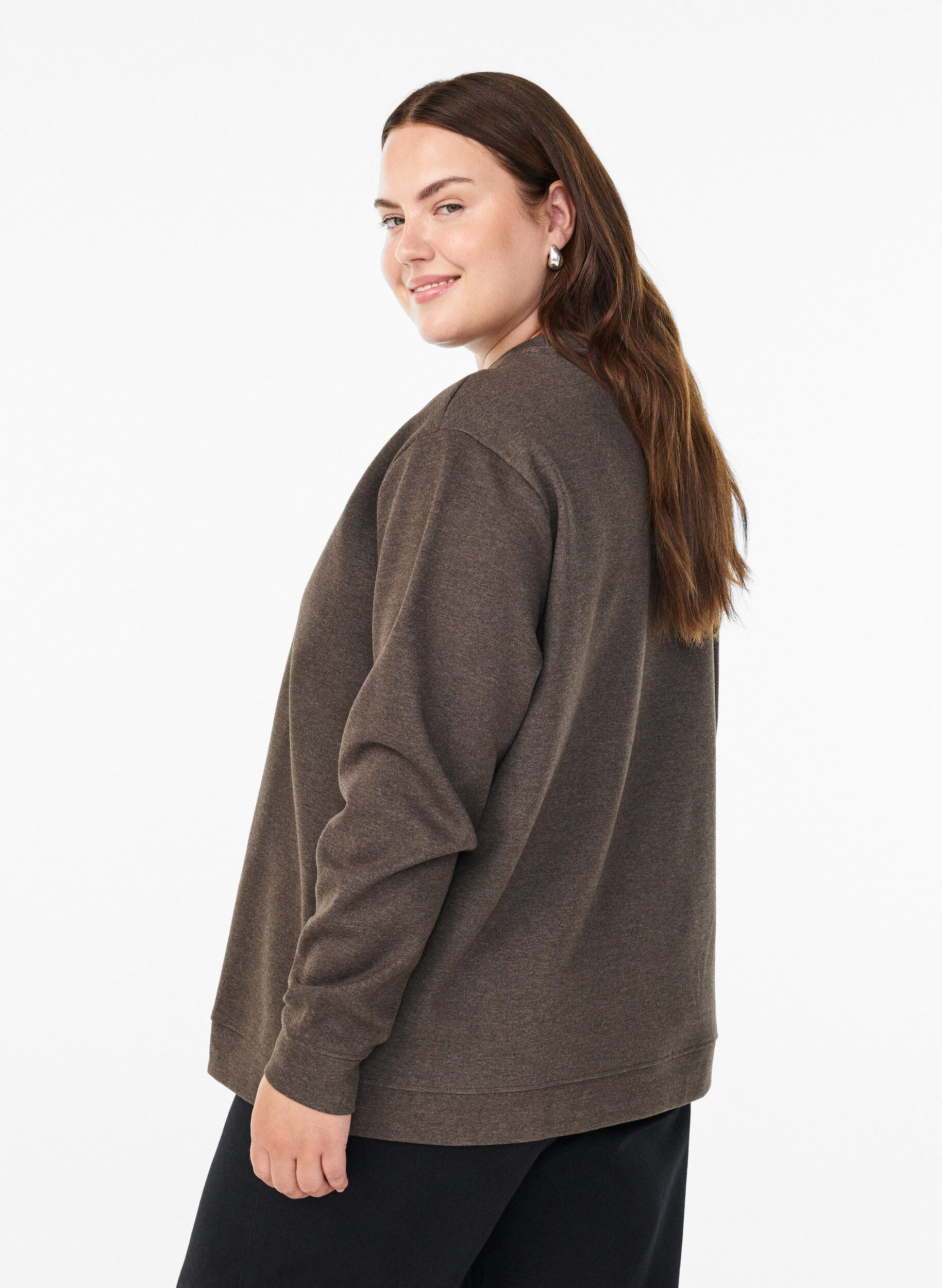 Zizzifashion Sweatshirt with crew neck, Brown, Model image number 2