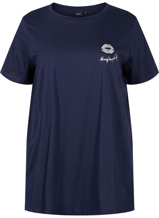 Oversize sleep T-shirt in organic cotton, Night Sky Lips, Packshot image number 0