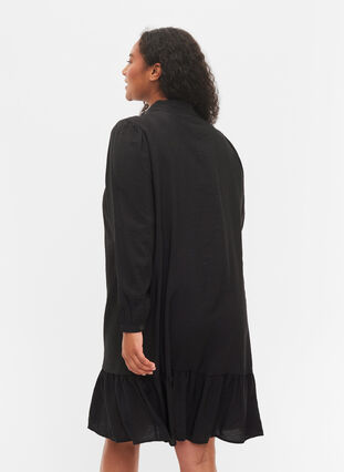 Viscose shirtdress with ruffle edge, Black, Model image number 1