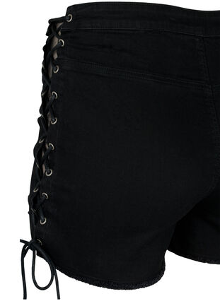 Ripped denim shorts with drawstring waistband, Black Denim, Packshot image number 3