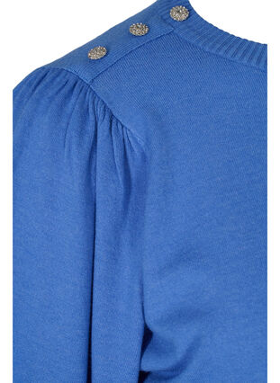 Knitted ribbed sweater with balloon sleeves, Ultramarine Mel, Packshot image number 3