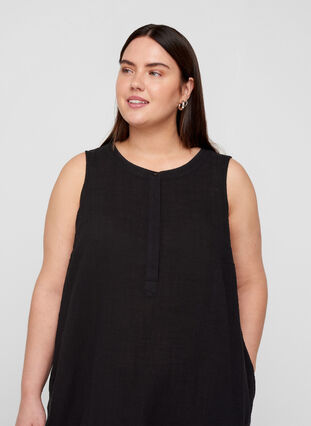 Sleeveless cotton dress, Black, Model image number 2