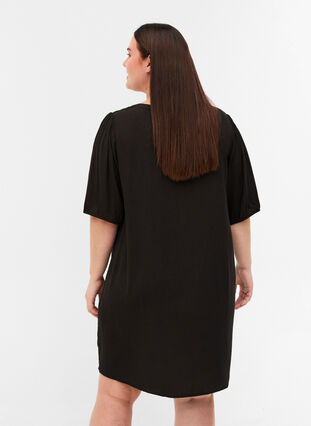 Viscose tunic with V-neck and buttons, Black, Model image number 1