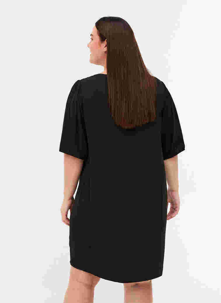 Viscose tunic with V-neck and buttons, Black, Model image number 1