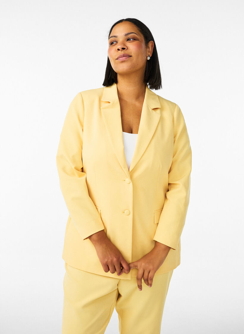 Classic blazer with button closure, Yellow, Model image number 0