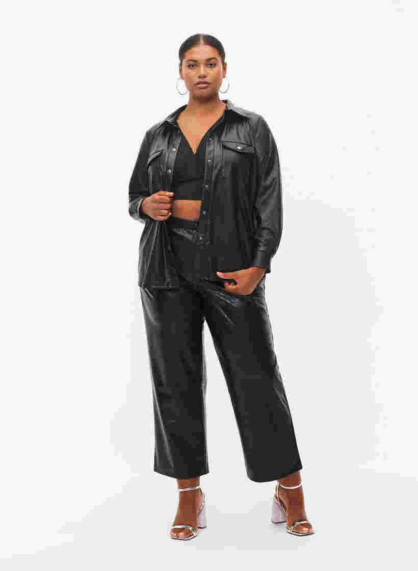 Faux leather shirt, Black, Model image number 3