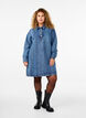 Short denim dress with A-shape and long sleeves, Blue Denim, Model image number 2