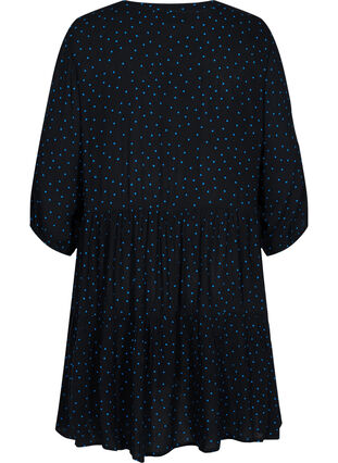 Printed viscose tunic with 3/4 sleeves, Black w. Blue Dot, Packshot image number 1